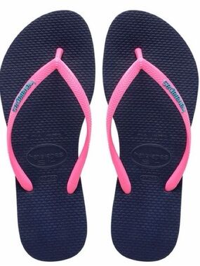 Havaianas Slim Flip Flops - Navy Footbed with Pink Straps